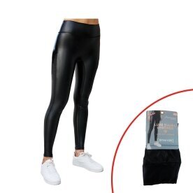 Damen Leggings Wet Look Schwarz » High-Waist Lederoptik Yogahose » Kunstleder-Leggings Formender Effekt - M