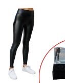 Damen Leggings Wet Look Schwarz » High-Waist Lederoptik Yogahose » Kunstleder-Leggings Formender Effekt - XL