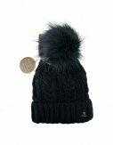 Damen Strickmütze | Wintermütze mit Fleece Innenfutter | Bommelmütze mit Zopfmuster [Schwarz]