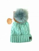 Damen Strickmütze | Wintermütze mit Fleece Innenfutter | Bommelmütze mit Zopfmuster [Mint]