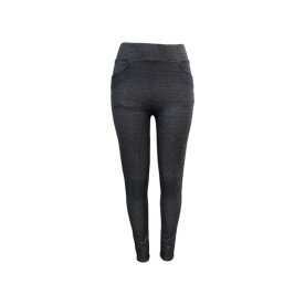 Damen Winter Leggings » Dunkle Jeans Optik » Jeggings mit Push-Up Effekt » Teddy Innenfleece » Damenleggings für Fitness & Alltag - Schwarz / M/L