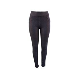 Damen Winter Leggings » Dunkle Jeans Optik » Jeggings mit Push-Up Effekt » Teddy Innenfleece » Damenleggings für Fitness & Alltag - Schwarz-Blau / M/L