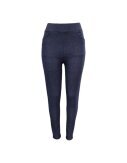 Damen Winter Leggings » Dunkle Jeans Optik » Jeggings mit Push-Up Effekt » Teddy Innenfleece » Damenleggings für Fitness & Alltag - Dunkelblau / XL/XX