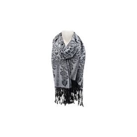 Damen Winter Schal » Winterschal 175 x 70 cm » Fransenschal mit Paisleymuster » Blumen Muster » seidig weich - Grau