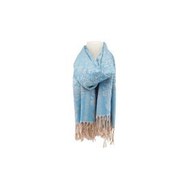 Damen Winter Schal » Winterschal 175 x 70 cm » Fransenschal mit Paisleymuster » Blumen Muster » seidig weich - Cyan