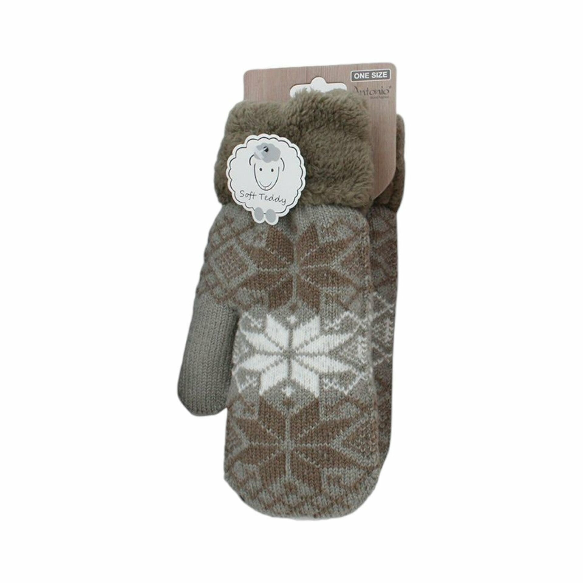 Damen Fäustlinge mit Teddy Futter » Winterhandschuhe gefüttert » Soft Teddy Handschuhe » Strickhandschuhe Norweger Stern - Kaffeebraun
