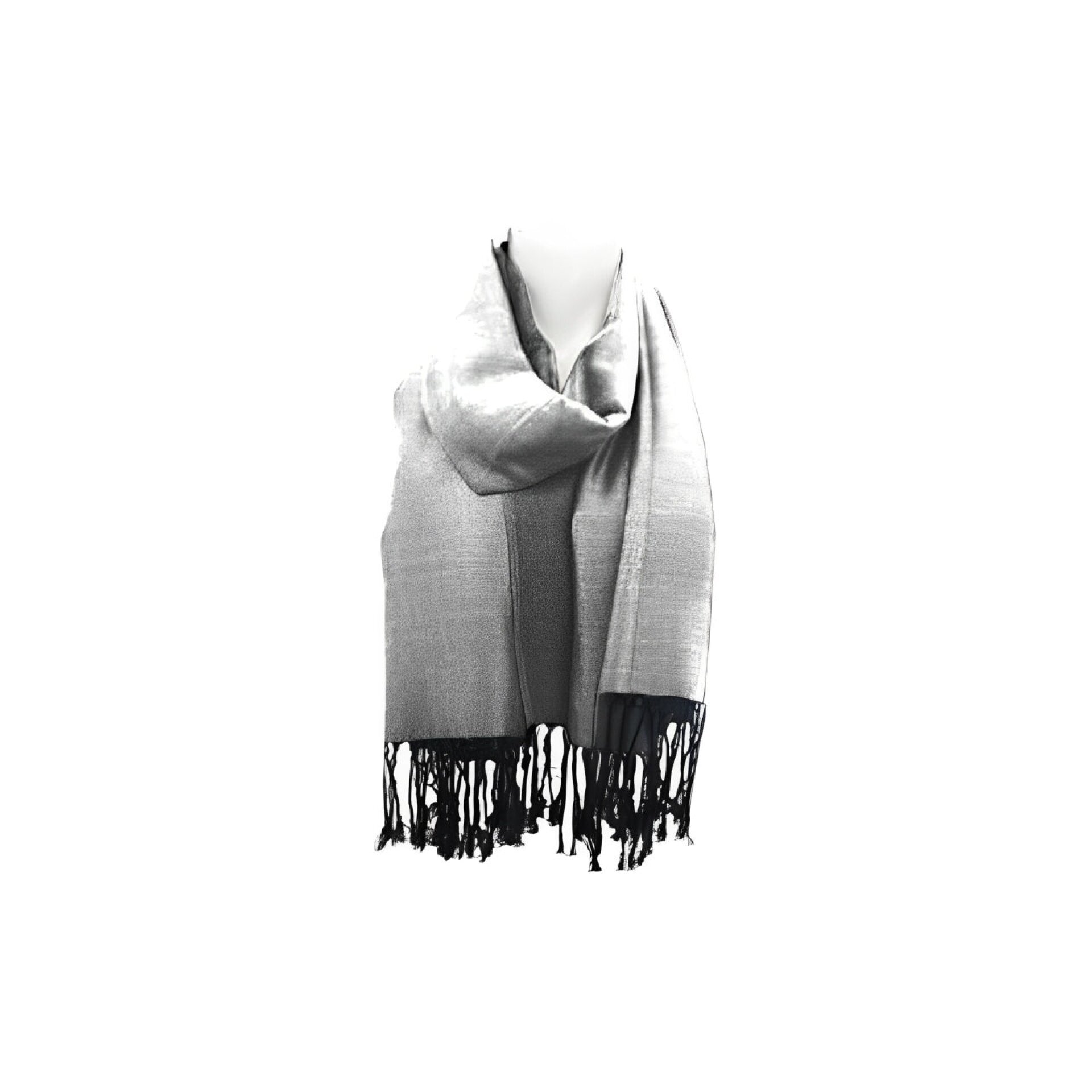 Fransenschal » Winterschal 175 x 70 cm » glänzender Winter Schal » Schal mit schwarzen Fransen - Silber