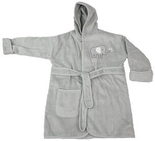 Frottée Baby Bademantel » Morgenmantel & Kleinkinder Badetuch » 100% Baumwolle » mit Kapuze, Tasche und Gürtel - Grau / 86