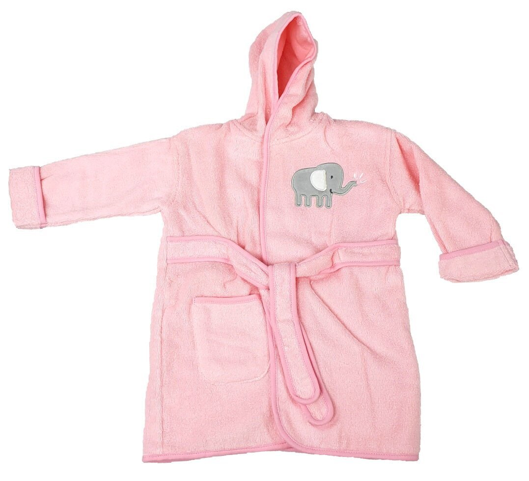 Frottée Baby Bademantel » Morgenmantel & Kleinkinder Badetuch » 100% Baumwolle » mit Kapuze, Tasche und Gürtel - Rosa / 92