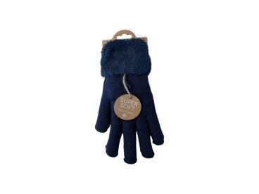Gefütterte Damen Strickhandschuhe » Teddy Winterhandschuhe » Fingerhandschuhe Super Soft - Dunkelblau