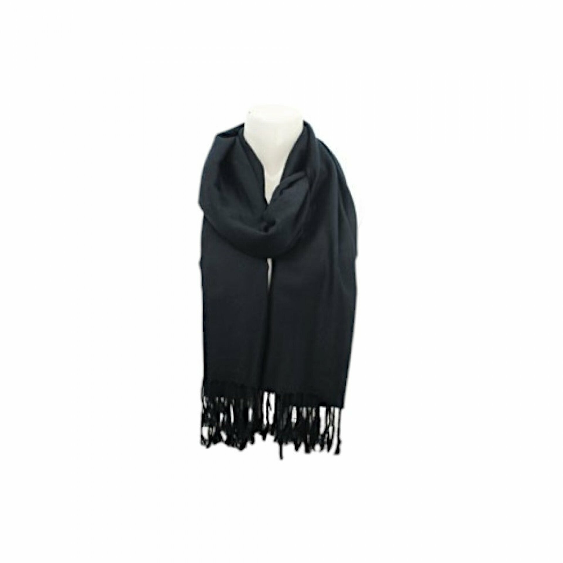Fransenschal » Winterschal 175 x 70 cm » glänzender Winter Schal » Schal mit schwarzen Fransen - Schwarz