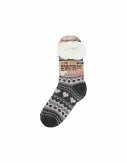 Hüttensocken Kuschelsocken Anti Rutsch Socke Winter Hausschuhe Strick Fleece [Grau/Rosa/Weiß] Motiv 3