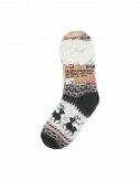 Hüttensocken Kuschelsocken Anti Rutsch Socke Winter Hausschuhe Strick Fleece [Grau/Rosa/Weiß] Motiv 6