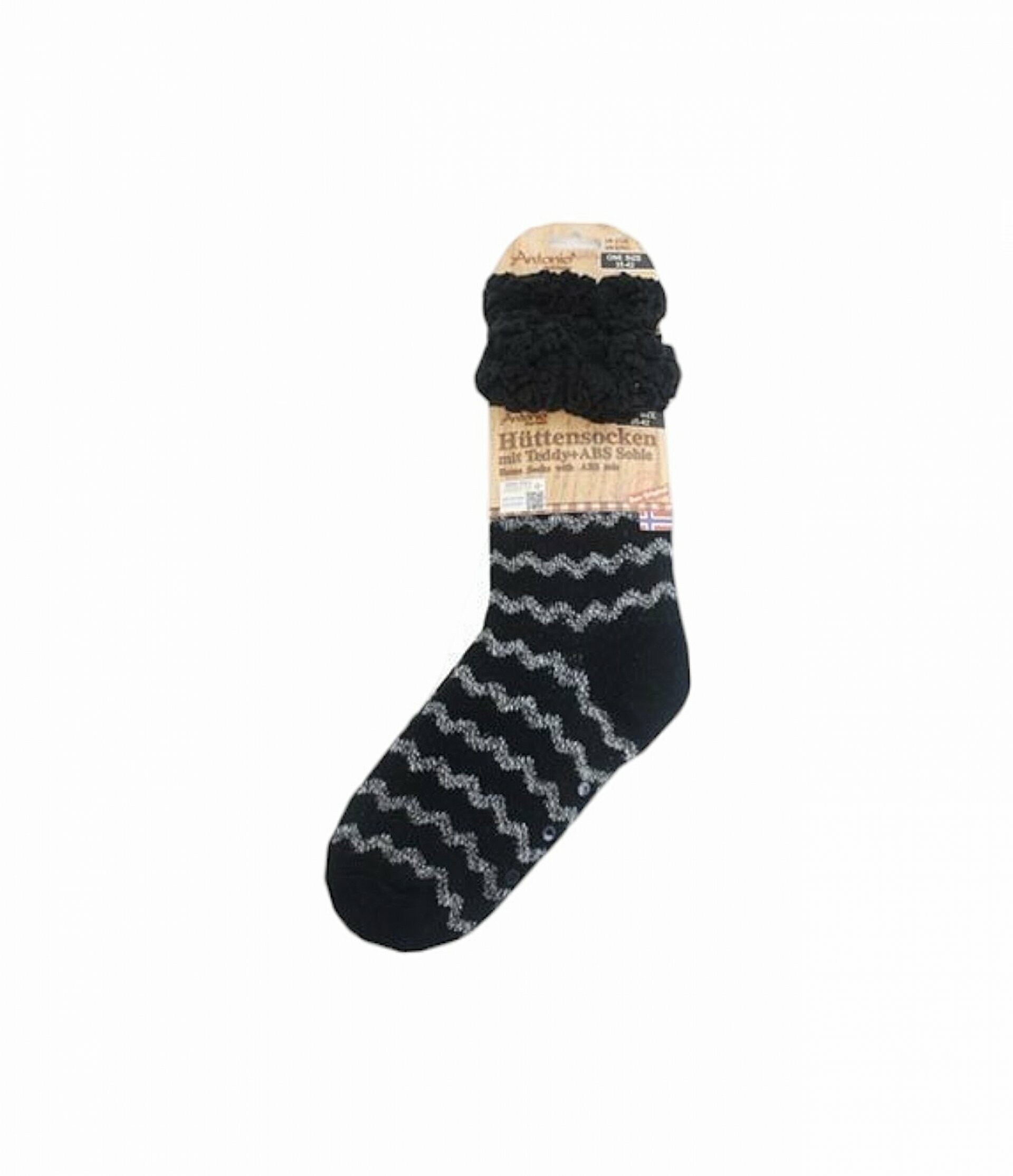 Hüttensocken Kuschelsocken Anti Rutsch Socke Winter Hausschuhe Strick Fleece [Schwarz/Weiß] Motiv 2