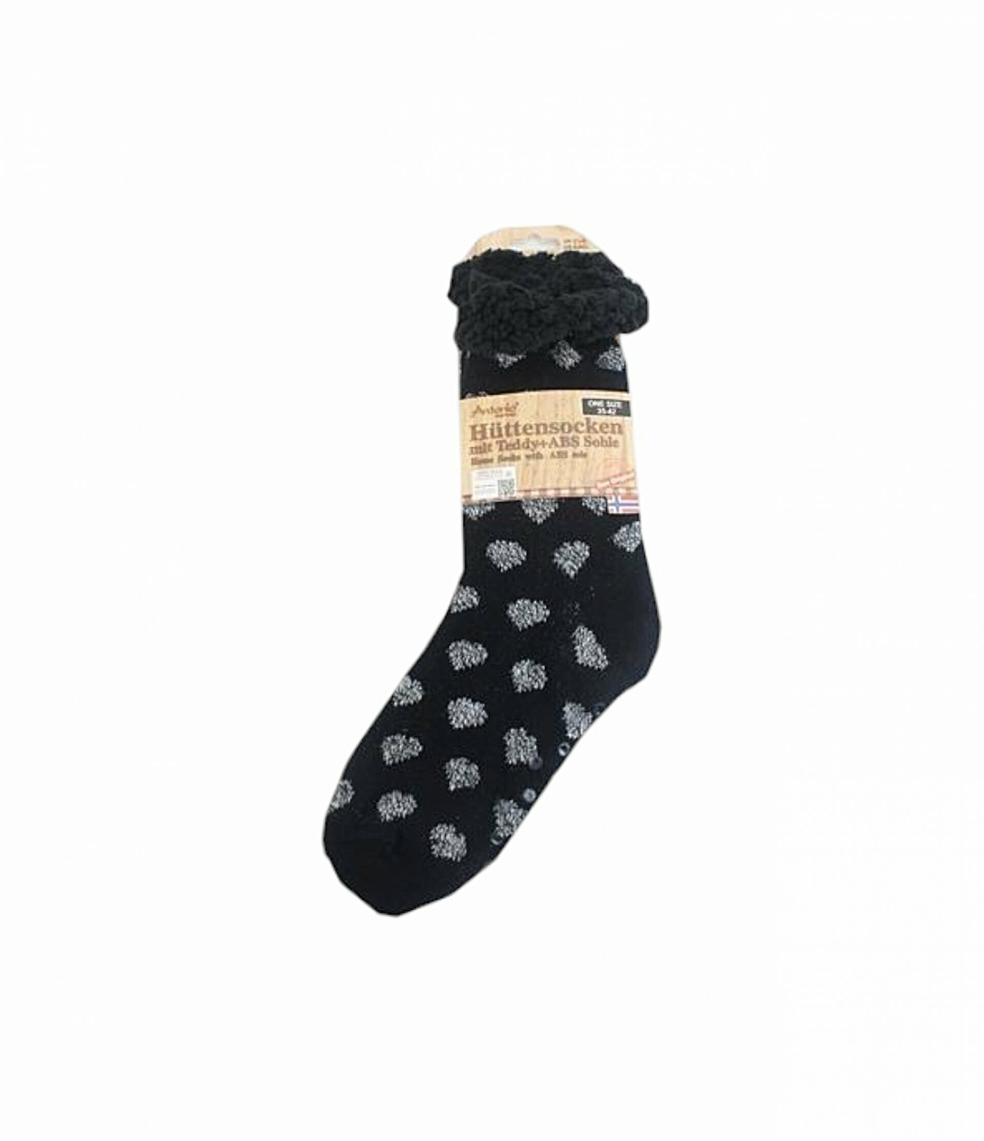 Hüttensocken Kuschelsocken Anti Rutsch Socke Winter Hausschuhe Strick Fleece [Schwarz/Weiß] Motiv 4