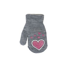 Kinder Fäustlinge mit Herzen » leichte Herbst & Frühling Handschuhe » Glitzer Herz Kinderhandschuhe » Strickhandschuhe mit glitzernden Herzen - Grau