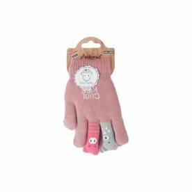 Kinder Winter Handschuhe » Kinderhandschuhe mit Tier Fingern » Fingerhandschuhe » teilweise mit Teddyfutter - Rosa (gefüttert)