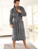 Premium Bademantel Eden » weiches Korallenfleece 350 g/m² » langer Saunamantel mit aufgesetzten Taschen » Morgenmantel 116 cm lang » unisex in Grau