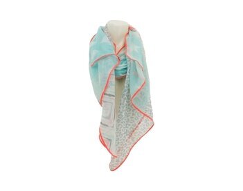 Sommer Damen Schal » Bunt mit Neon Rand » leichter Sommerschal 180 x 70 cm » Halstuch mit verschiedenen Mustern » Damenschal weich & dünn - Mint