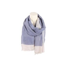 Sommer Damen Schal » Maritime Streifen » leichter Sommerschal 180 x 70 cm » Halstuch mit blauen Streifen » Damenschal weich & dünn - Beige