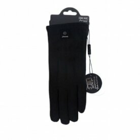 Gefütterte Winter Damen Handschuhe » Winterhandschuhe mit Teddy Innenfutter » Fingerhandschuhe mit drei Streifen auf Handrücken | Touchfunktion - Schw