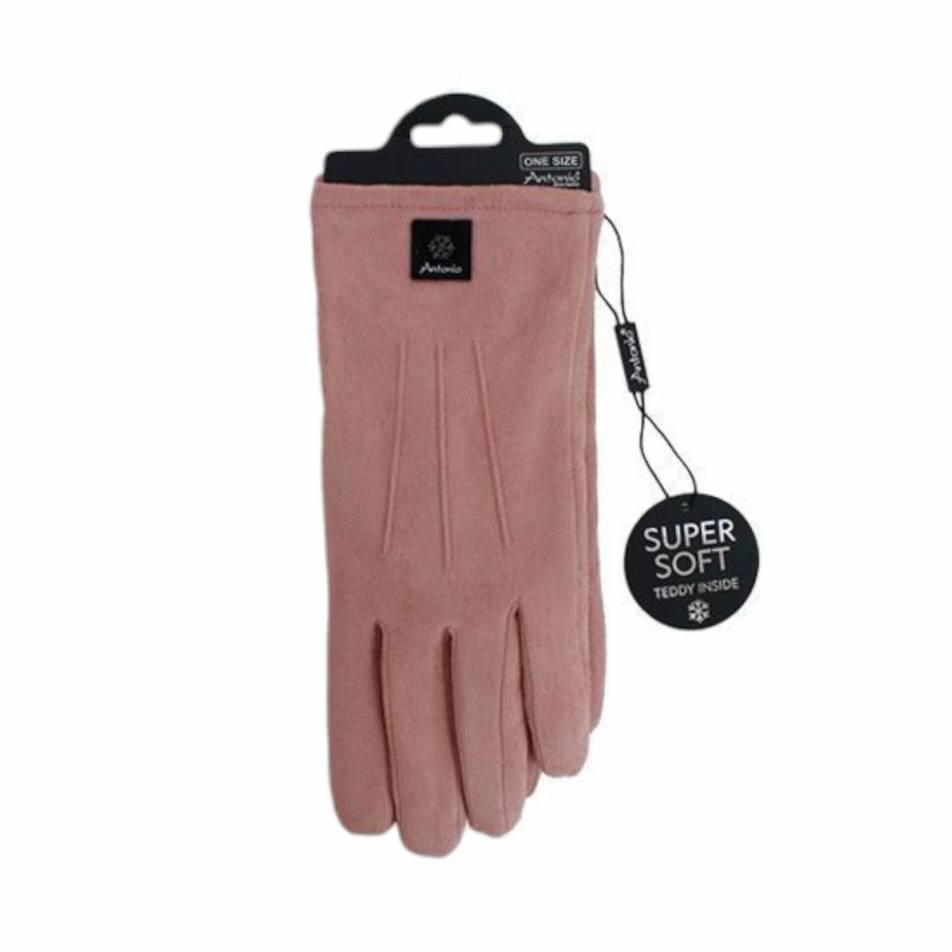 Gefütterte Winter Damen Handschuhe » Winterhandschuhe mit Teddy Innenfutter » Fingerhandschuhe mit drei Streifen auf Handrücken | Touchfunktion - Rosa