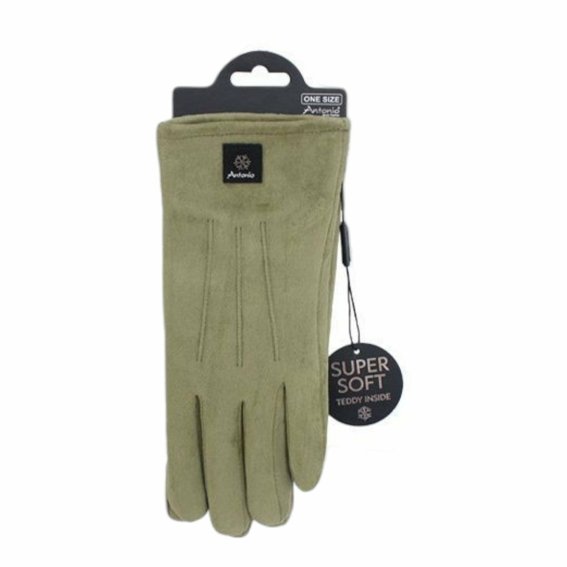 Gefütterte Winter Damen Handschuhe » Winterhandschuhe mit Teddy Innenfutter » Fingerhandschuhe mit drei Streifen auf Handrücken | Touchfunktion - Grün