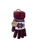 Winter Damen Handschuhe » Fingerhandschuhe Schneeflocke » Gefütterte Teddy Winterhandschuhe » Strickhandschuhe flauschig & warm - Rot