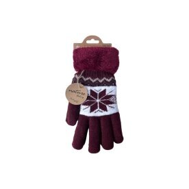 Winter Damen Handschuhe » Fingerhandschuhe Schneeflocke » Gefütterte Teddy Winterhandschuhe » Strickhandschuhe flauschig & warm - Rot