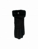 Winter Damen Handschuhe | Kunstpelz und Streifen | Smartphone Touch-Funktion [Schwarz]