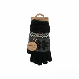 Winter Damen Handschuhe » Fingerhandschuhe Schneeflocke » Gefütterte Teddy Winterhandschuhe » Strickhandschuhe flauschig & warm - Schwarz