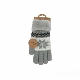 Winter Damen Handschuhe » Fingerhandschuhe Schneeflocke » Gefütterte Teddy Winterhandschuhe » Strickhandschuhe flauschig & warm - Hellgrau