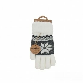 Winter Damen Handschuhe » Fingerhandschuhe Schneeflocke » Gefütterte Teddy Winterhandschuhe » Strickhandschuhe flauschig & warm - Weiß
