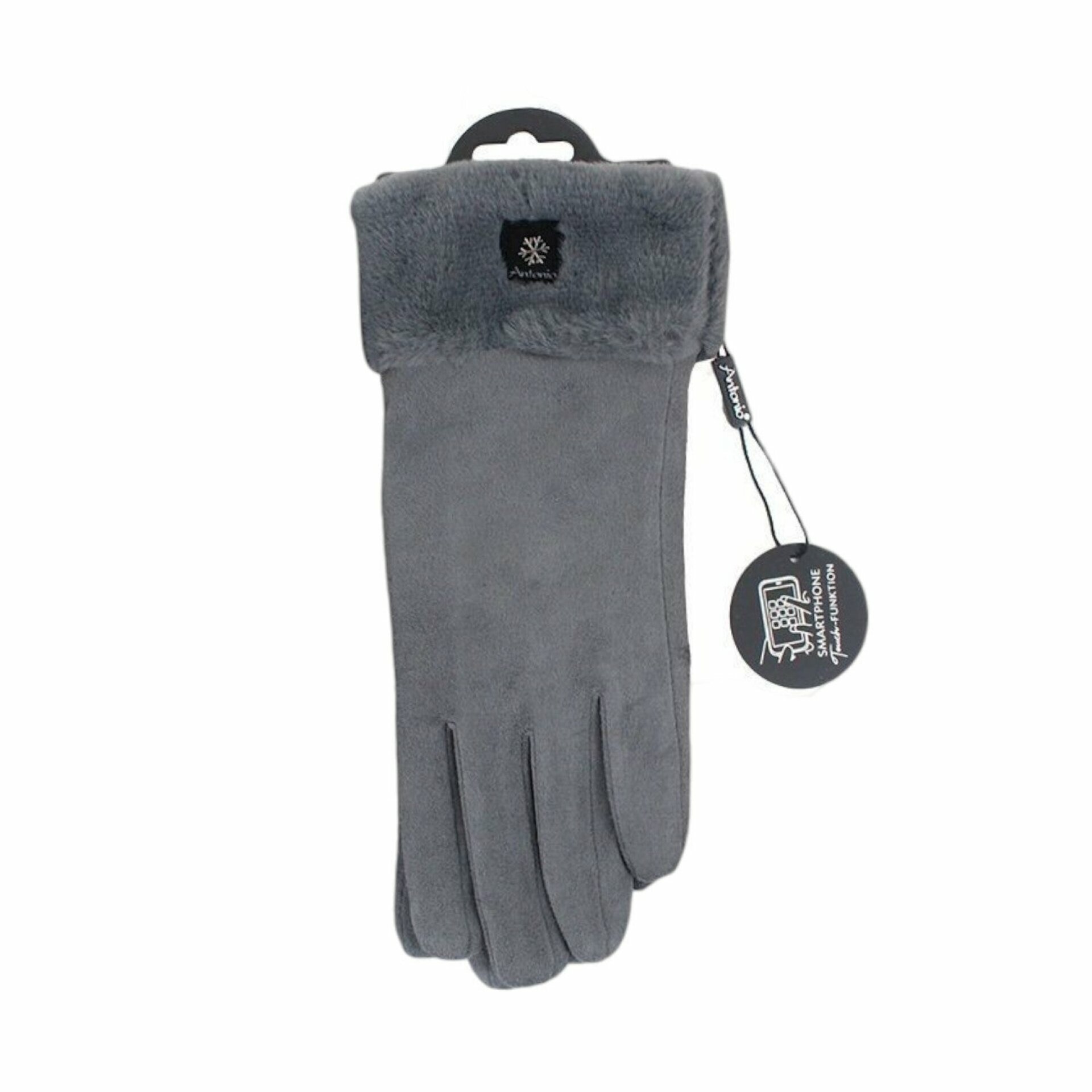 Winter Handschuhe » Gefütterte Fingerhandschuhe Suede mit Thermo Teddy » Winterhandschuhe mit Touchfunktion - Grau