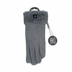 Winter Handschuhe » Gefütterte Fingerhandschuhe Suede mit Thermo Teddy » Winterhandschuhe mit Touchfunktion - Grau