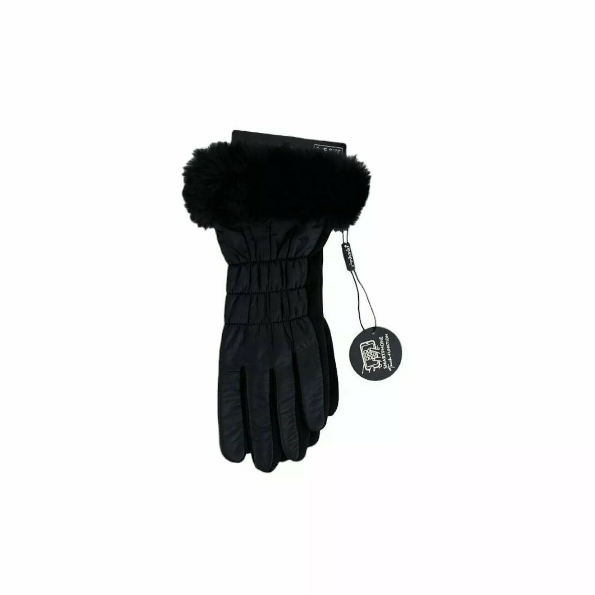 Winter Damen Handschuhe » Nylon Fingerhandschuhe Suede » Winterhandschuhe mit Kunstfell | Damenhandschuhe - Schwarz