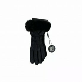 Winter Damen Handschuhe » Nylon Fingerhandschuhe Suede » Winterhandschuhe mit Kunstfell | Damenhandschuhe - Schwarz