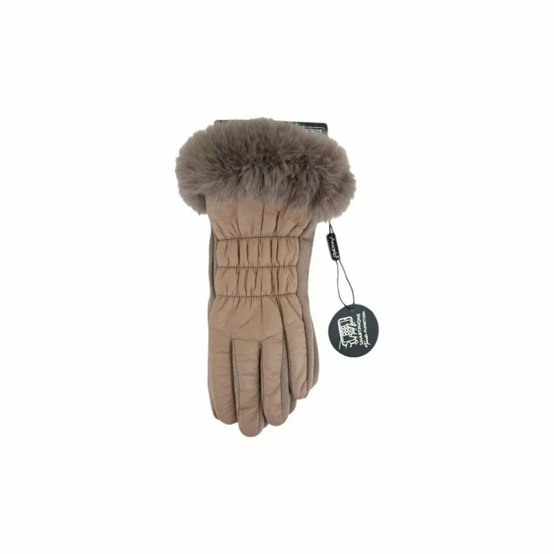 Winter Damen Handschuhe » Nylon Fingerhandschuhe Suede » Winterhandschuhe mit Kunstfell | Damenhandschuhe - Beige
