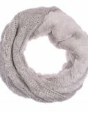 Winter Damen Loop Schal mit Wendemöglichkeit | Strickoptik und Felloptik | Warm und Flauschig [Grau]