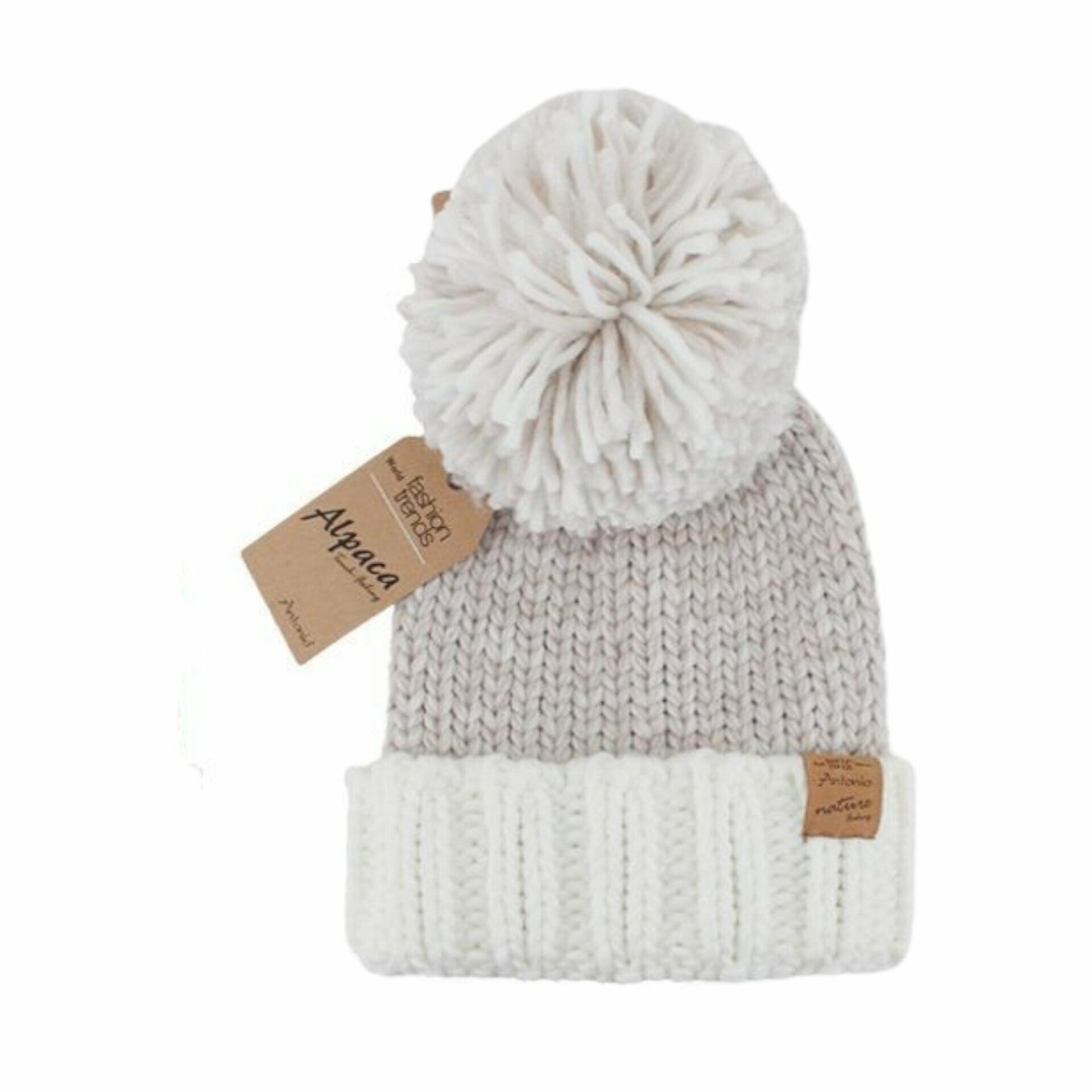 Winter Damen Mütze » Bommelmütze Emma » Strickmütze wolliges, dickes Garn » Wintermütze mit Bommel - Beige