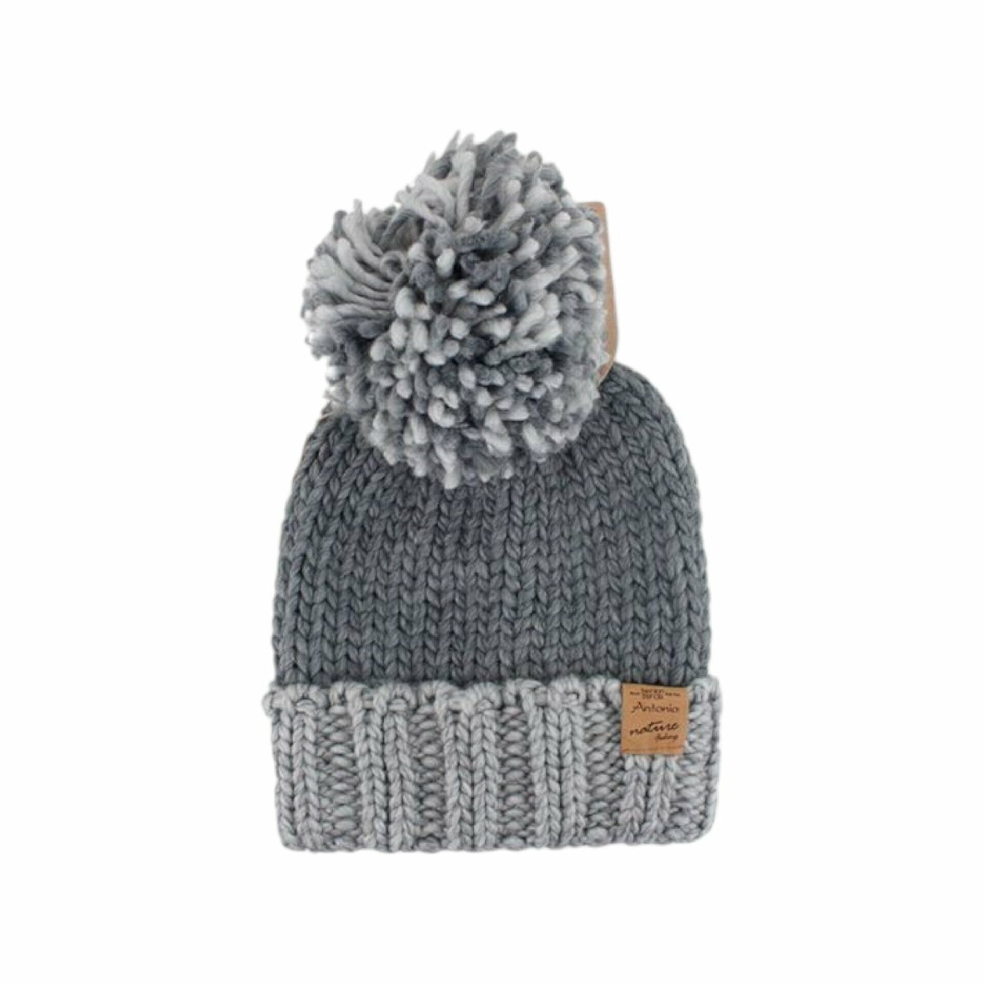 Winter Damen Mütze » Bommelmütze Emma » Strickmütze wolliges, dickes Garn » Wintermütze mit Bommel - Grau