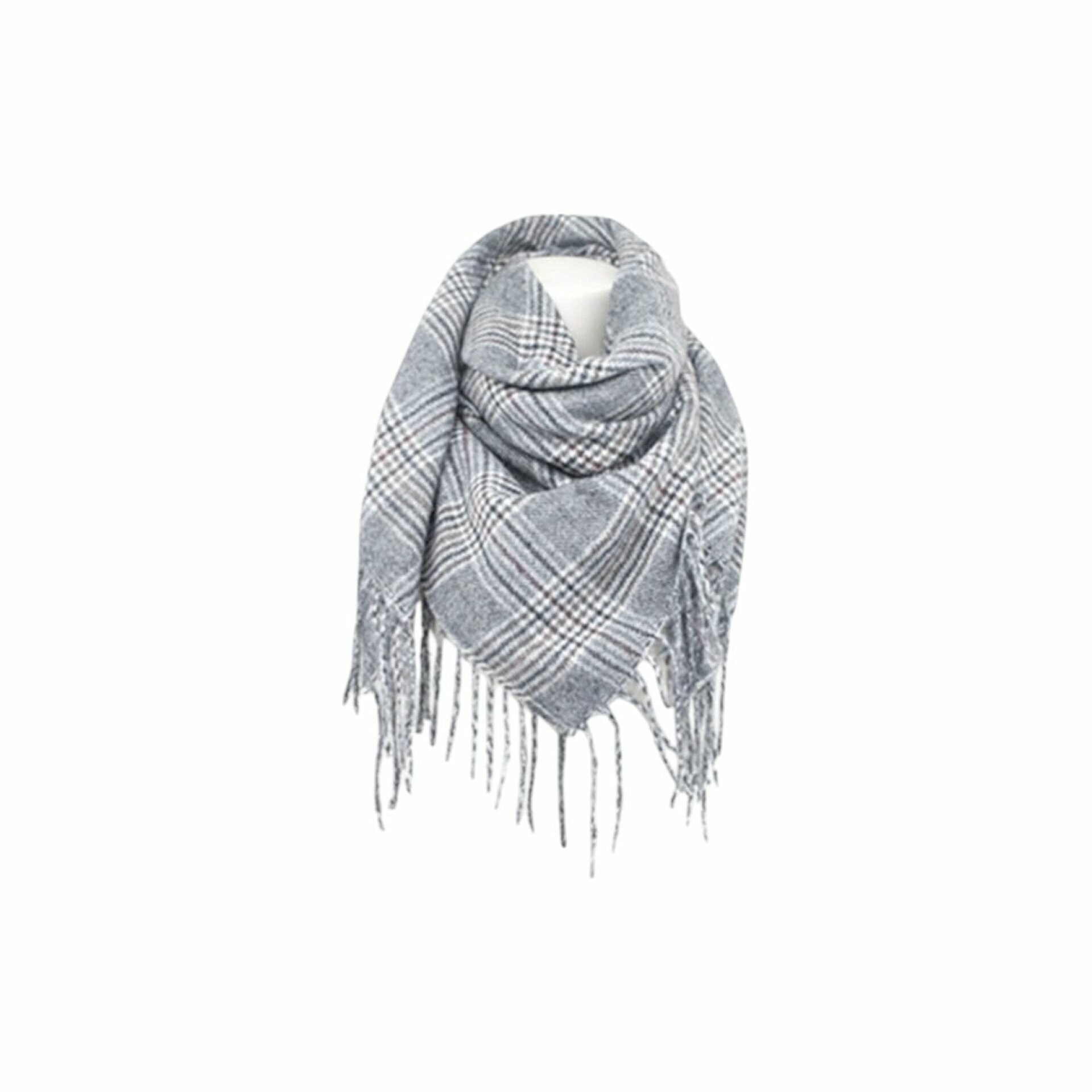 Winter Damen Schal Cashmera » Fransenschal 105cm x 100cm » Winterschal I Damenschal Soft Tartan - Grau