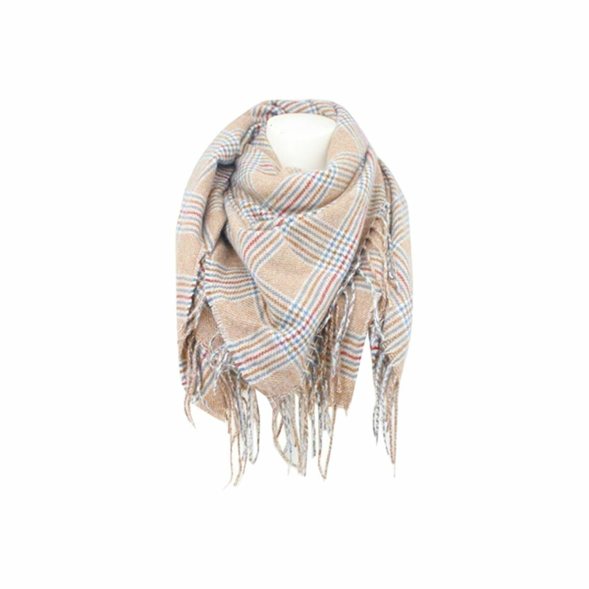 Winter Damen Schal Cashmera » Fransenschal 105cm x 100cm » Winterschal I Damenschal Soft Tartan - Hellbraun