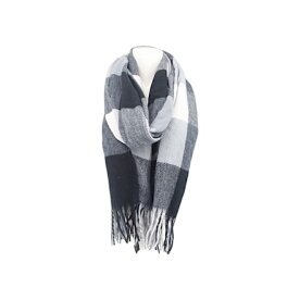 Winter Damen Schal » Cashmera Soft » Winterschal Karo Muster » Damenschal » Fransenschal 180 x 65 cm - Grau