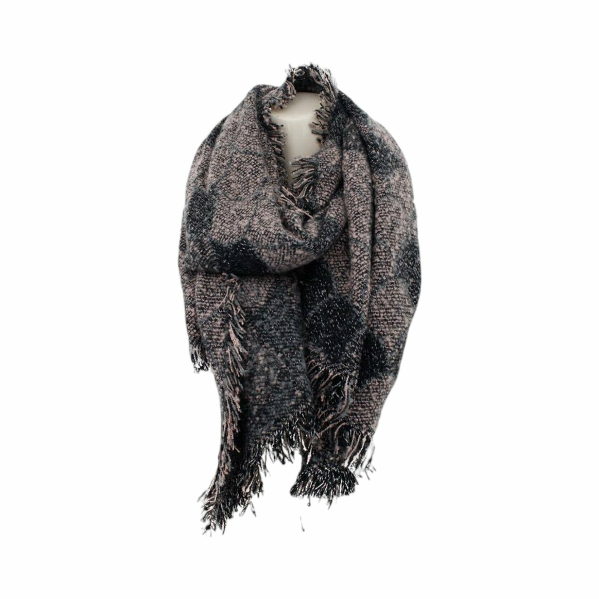 Winter Damen Schal » Winterschal High Volume » Damenschal Lurex » Fransenschal mit Drachenhaut Optik - Rosa/Schwarz