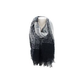 Winter Damen Schal » Strickschal » Damenschal mit Highlights » schimmerndes Muster » Fransenschal 188 x 68 cm - Schwarz