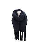 Winter Damen Schal » Winterschal Dread Style einfarbig » Fransenschal 180 x 50 cm » warmer Damenschal mit dicken Fransen » Hohes Volumen - Schwarz