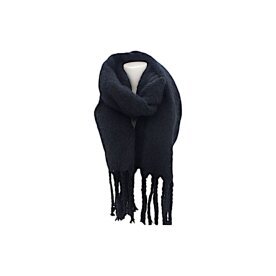 Winter Damen Schal » Winterschal Dread Style einfarbig » Fransenschal 180 x 50 cm » warmer Damenschal mit dicken Fransen » Hohes Volumen - Schwarz