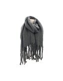 Winter Damen Schal » Winterschal Dread Style einfarbig » Fransenschal 180 x 50 cm » warmer Damenschal mit dicken Fransen » Hohes Volumen - Grau