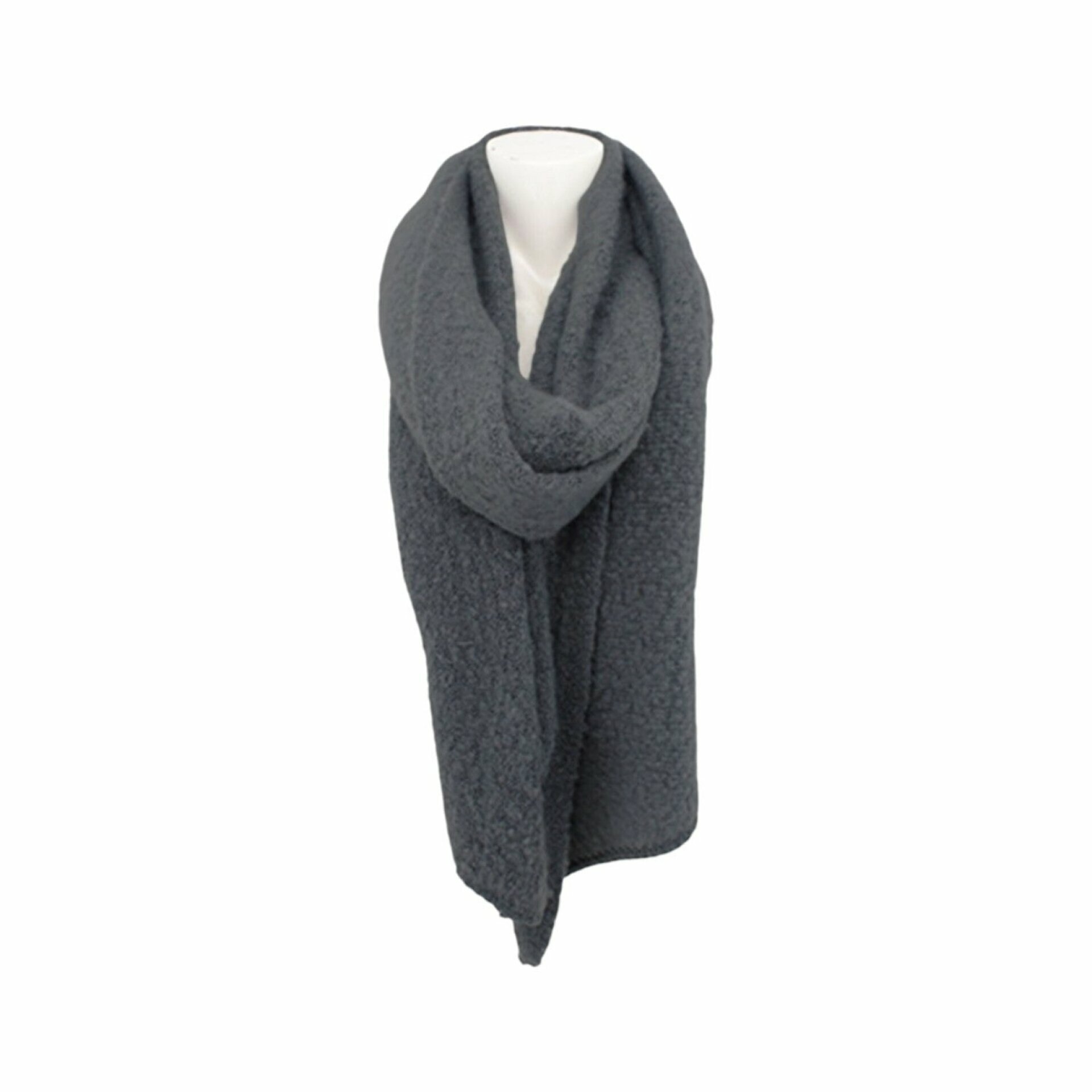 Winter Damen Schal Trapez » Bouclé Damenschal 200x40 cm » Winterschal Trapezschal » Alpaca Touch-Feeling | weich & flauschig - Dunkelgrau